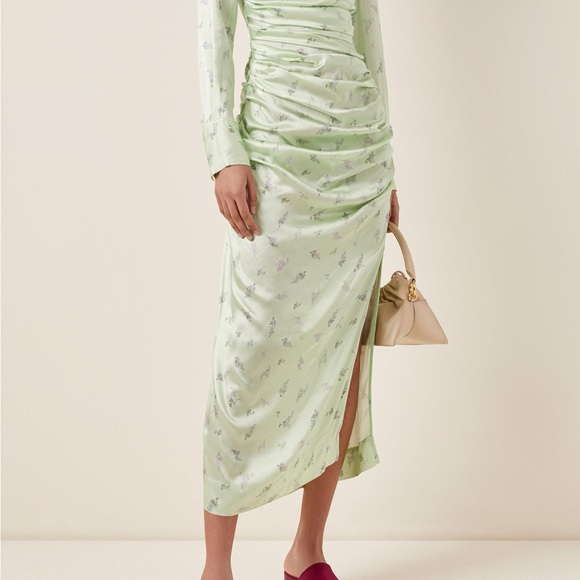 Ganni Light Green Floral Long Sleeve Dress - Picture 12 of 12